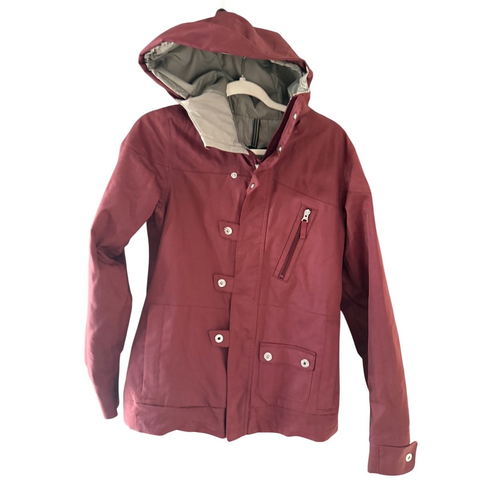 Burton Dryride Women Burgundy Herringbone Snowboard Jacket Hooded Medium